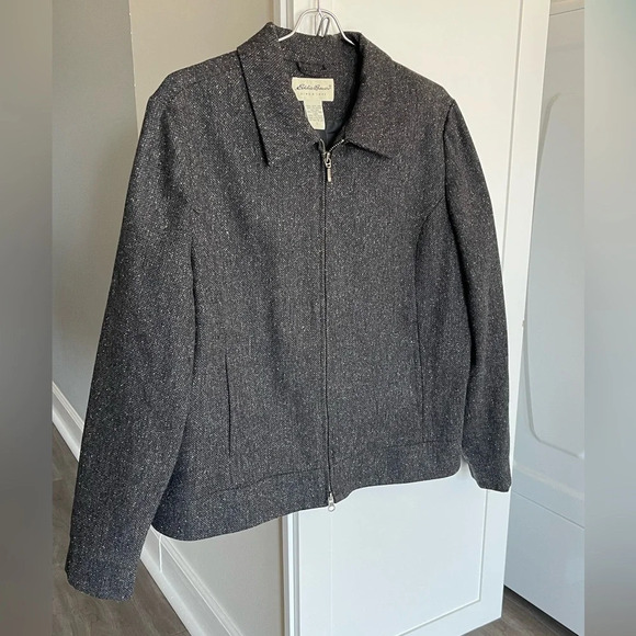 Eddie Bauer Vintage Gray Wool Silk Blend Jacket Double Zip Pockets Women’s Large - Picture 12 of 12